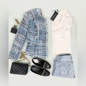 Tweed Material 3/4 Sleeve Cardigan